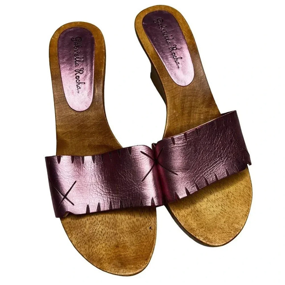 Y2K vintage Gabriella Rocha pink wood block sandals size 7M. - Picture 3 of 7